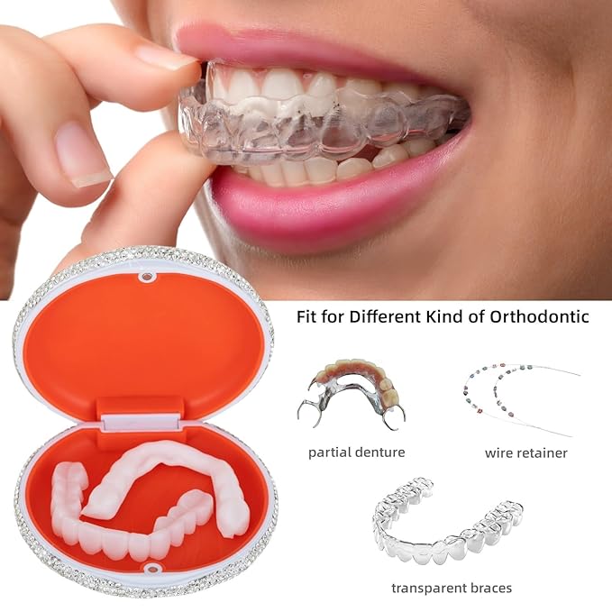 Retainer Case Cute Mouse Guard Case Slim Aligner Case Compatible with Invisalign Bling Night Guard Case Orthodontic Retainer Box Magnetic Denture Holder (Sliver)