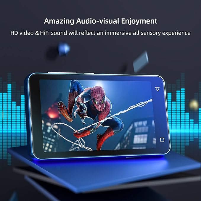 MP3 Player with Bluetooth and WiFi,MP3 Player with Spotify,Spotify Kids,Audible,Pandora,Amazon Music,4" Music Player MP4 Up to 1TB(80GB,Blue_White)-StrideForce Fitness