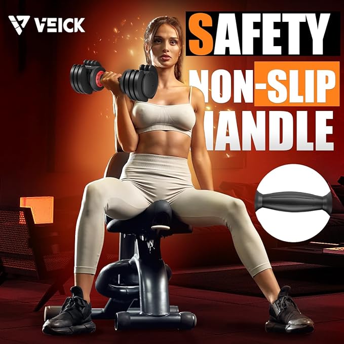 VEICK 25/55 lbs Adjustable Dumbbell with Anti-Slip Turning Handle, Fast Adjust Weight for Men Women, Exercise Equipment with Tray for Home Gym Full Body Workout Fitness-StrideForce Fitness