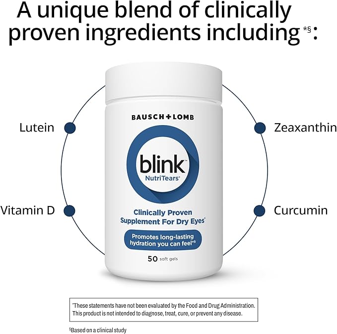 BLINK NutriTears Clinically Proven Supplement for Dry Eyes, 50 Softgels, Eye Care Supplement to Hydrate Eyes from Within for Long Lasting Relief You Can Feel-StrideForce Fitness