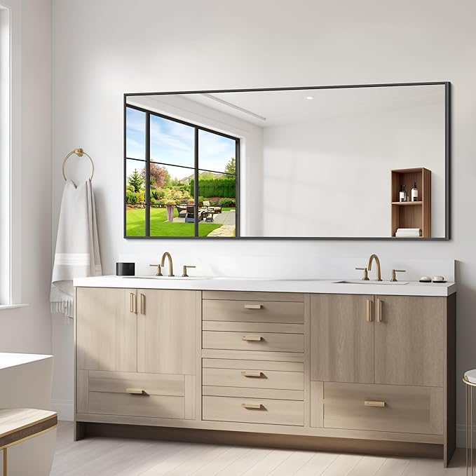Black Bathroom Mirror for Wall, 72x36 Inch Rectangle Mirrors with Metal Frame, Modern Vanity Wall Mirror Decor for Entryway Hangs, Bathroom Living Room Horizontal or Vertical-StrideForce Fitness