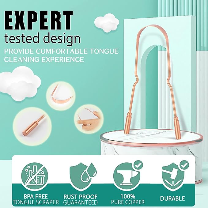 RONAVO Copper Tongue Scraper for Adults, Oral Care & Hygiene Tongue Cleaner for Fresher Breath with Travel Case