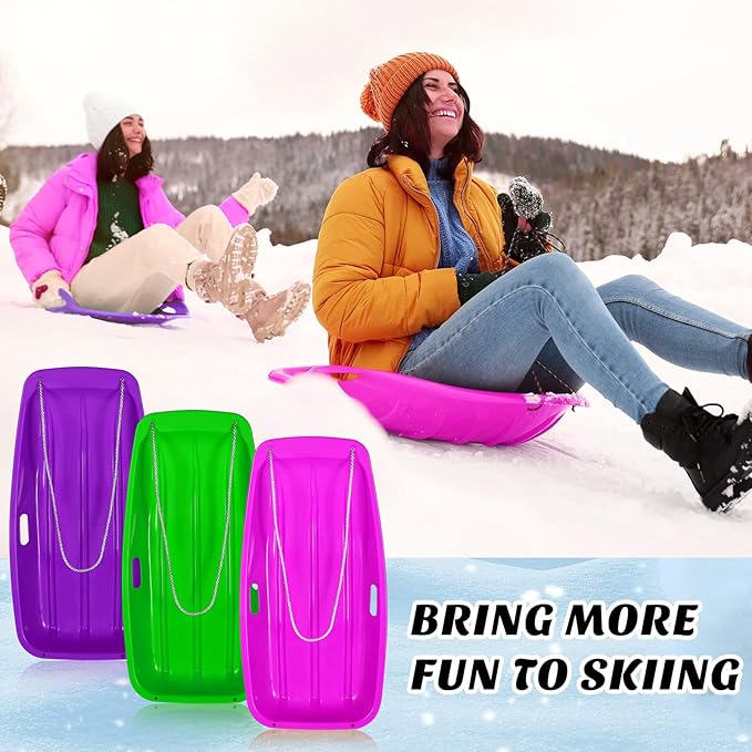 Jerify 12 Pcs 35 in Classic Snow Sled Winter Downhill Sprinter Toboggan with Pull Rope and Handles Plastic Sleds for Kids Adults Snow Sand Board Sleigh, 6 Colors-StrideForce Fitness
