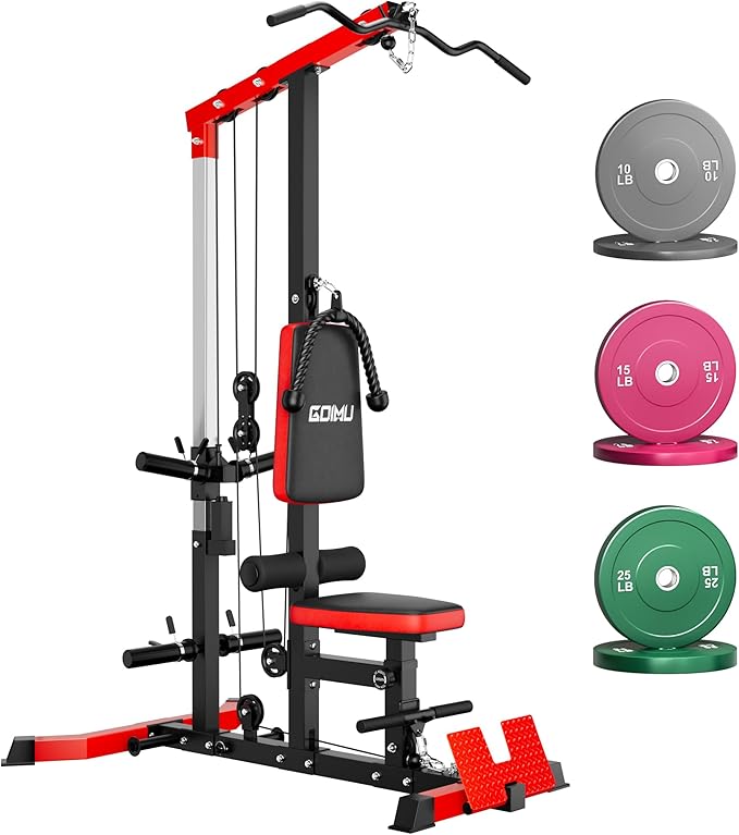 LS01 LAT Pulldown Machine, LAT Row Cable Machine with AB Crunch, LAT Tower with Cable Row Attachments, 3 in 1 Pulley Stations for Home Gym-StrideForce Fitness