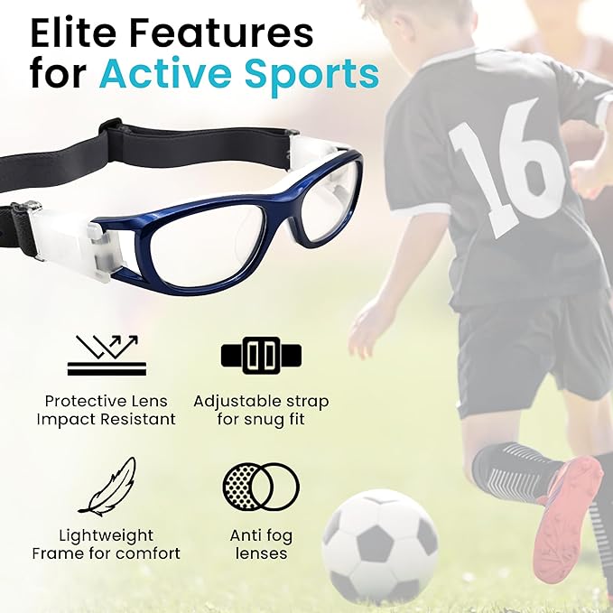 BLUE CUT Safety Basketball Goggles For Kids for Outdoor Sports Activities Anti Fog Replaceable to Prescription Lenses-StrideForce Fitness