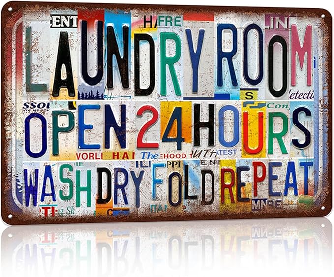 Vintage Laundry Room Wall Decor Metal Sign Tin Signs Poster - Open 24 Hours Wash Dry Fold Repeat-StrideForce Fitness