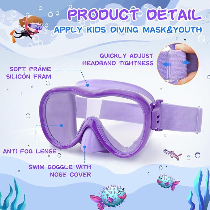 Kids Swim Goggles with Nose Cover, Anti-Leak Swim Mask with Elastic Fabric Strap, UV Protection Swimming Goggles for Kids-StrideForce Fitness