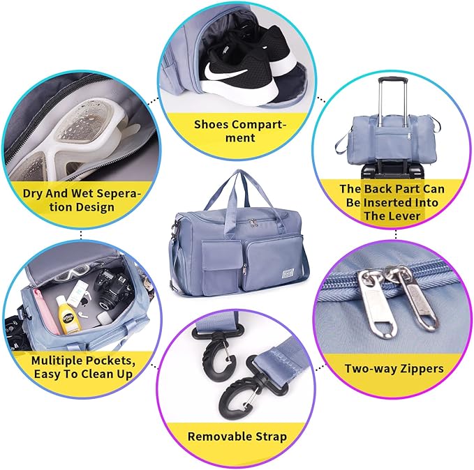 FIORETTO Women's Gym Duffle Bag with Shoes Compartment, 37L Capacity, Ideal for Travel, Gym, Sports, Duffel, Weekender-StrideForce Fitness