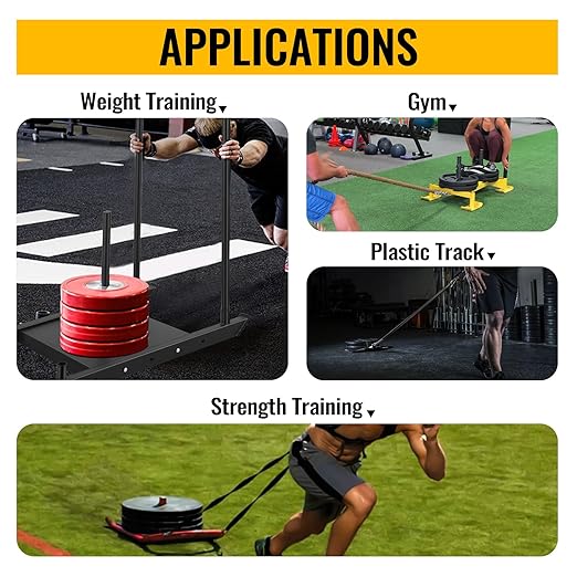Weighted Training Pull Sled Fit for 1-2 Inch Plates, Sled Workout Equipment, Sport Power Sled for Athletic Exercise and Speed Improvement,500LB-StrideForce Fitness