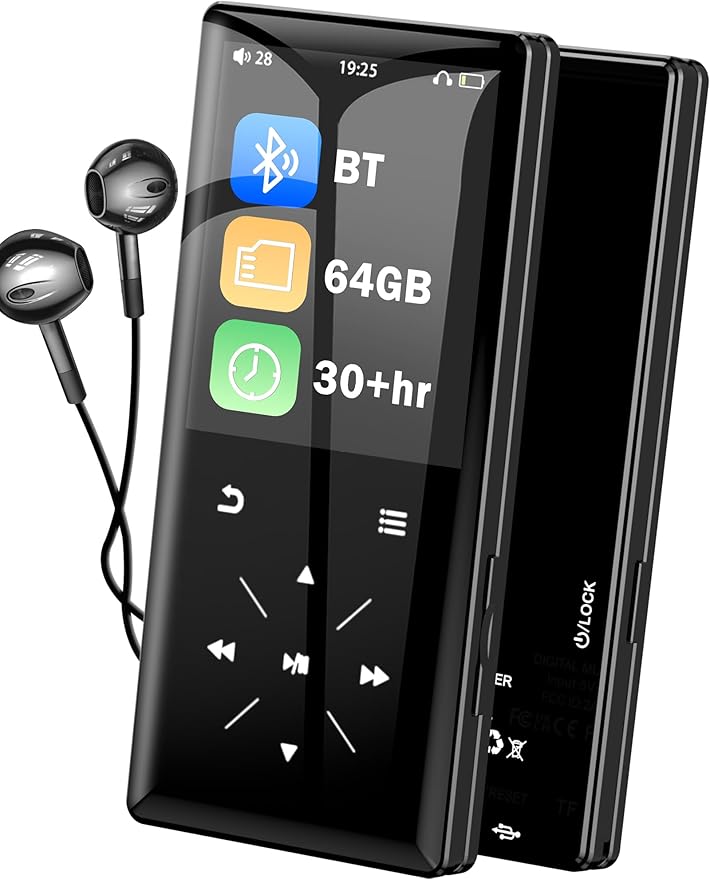 64GB Bluetooth MP3 Player - 2.4" Screen Portable HiFi Mp3 Player with Built-in Speaker, MP3 Music Player with Voice Recorder, FM Radio, Touch Buttons,Support up to 256GB SD Card-StrideForce Fitness