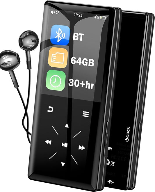 64GB Bluetooth MP3 Player - 2.4" Screen Portable HiFi Mp3 Player with Built-in Speaker, MP3 Music Player with Voice Recorder, FM Radio, Touch Buttons,Support up to 256GB SD Card-StrideForce Fitness