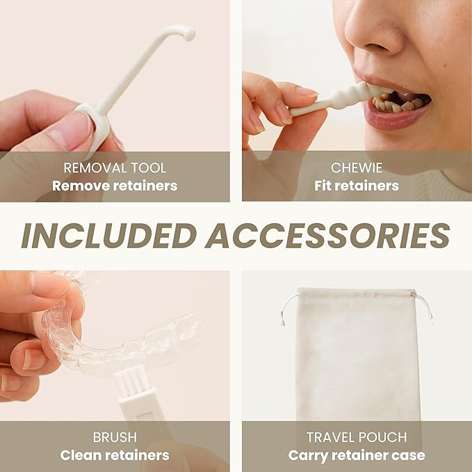 Denture Case Retainer Cleaning Case with Retainer Removal Tool and Brush, No-Leak Denture Bath Box Cup, Complete Clean Care for Clear Braces, Mouth Guard, Night Guard & Retainers (White)