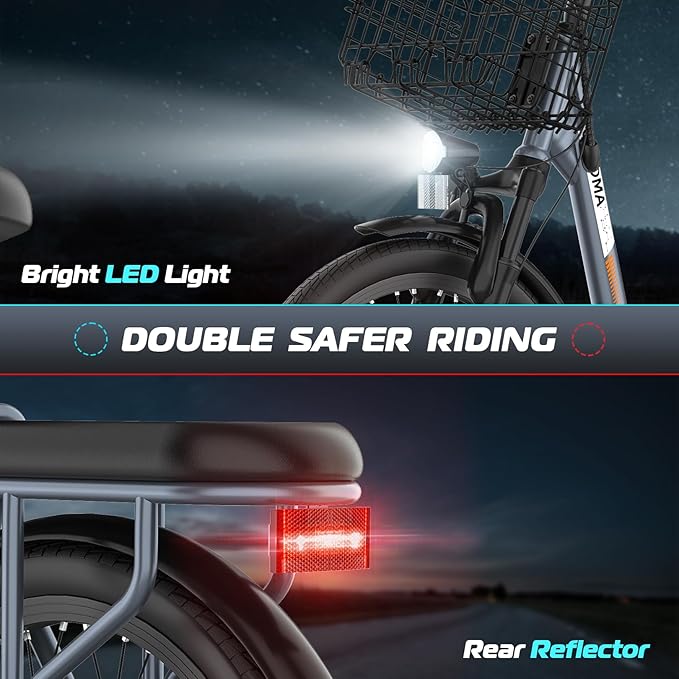 Caroma Electric Scooter with Seat, 48V Removable Battery E-Bike, Up to 30Miles&20MPH, 500/800/1200W Motor, 20" Fat Tire Adult Electric Bicycles for Commuting with Basket-StrideForce Fitness