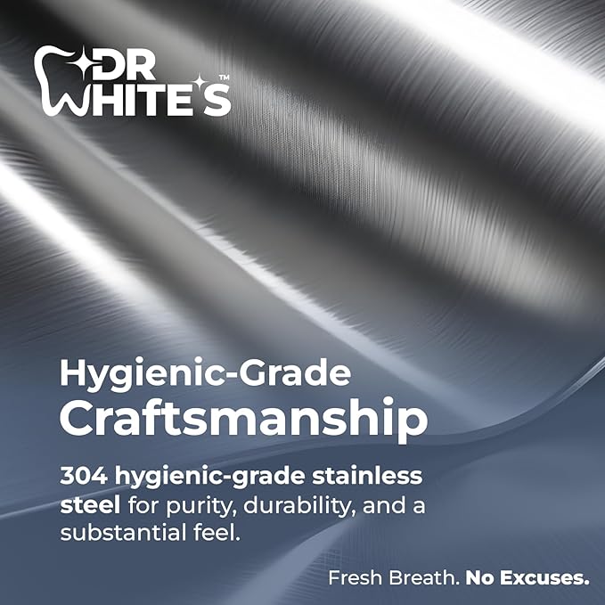 Dr. White’s Precision Tongue Care™ Collection – Dual Grip Tongue Cleaner, Premium 304 Medical-Grade Stainless Steel Tool for Enhanced Control & Daily Oral Care