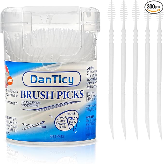 Brushpicks Interdental Toothpicks,Soft Bristle Dental Floss Picks Toothpicks,Helps Removes Plaque and Debris Between Your Teeth 300PCS (Pack of 1)