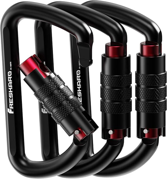 FresKaro 3inch 12kN-2698lbs Auto Locking Carabiner Clips, Solid D Shape, Heavy Duty 7075 Aluminum, Lightweight 1.09oz, Rust Proof, for Hammock, Hiking, Dog Leash, Keychain etc., Multi-Colors-StrideForce Fitness