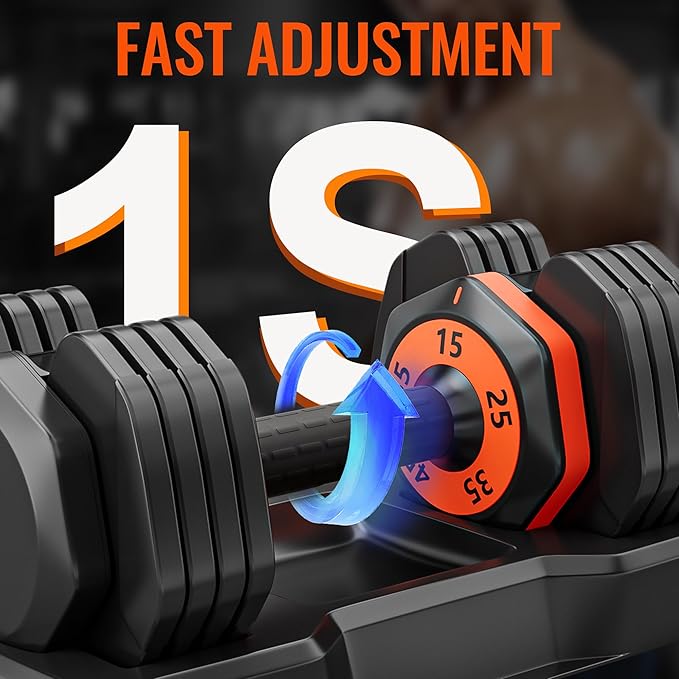 VEICK 25/55 lbs Adjustable Dumbbell with Anti-Slip Turning Handle, Fast Adjust Weight for Men Women, Exercise Equipment with Tray for Home Gym Full Body Workout Fitness-StrideForce Fitness