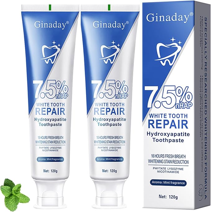 2 Pcs Hydroxyapatite Toothpaste 7.5%, Fluoride-Free Nano Hydroxyapatite Toothpaste for Oral Care & Enamel Repair,Gentle Mint,Fresh Breath.