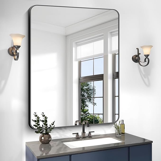 36x48 inch Bathroom Mirror,Black Rectangle Mirror,Wall Mounted Bathroom Frame Vanity Mirror with Round Corner for Bedroom Living Room, Entryway Hangs Horizontal or Vertical-StrideForce Fitness