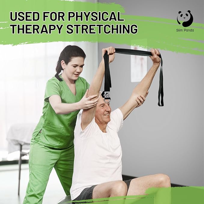 Slim Panda Yoga Strap for Stretching,Cotton Yoga Strap with Adjustable D-Ring Buckle,Non-Elastic Yoga Belt for Pilates,Gym Workouts,Physical Therapy,Improve Flexibility-StrideForce Fitness