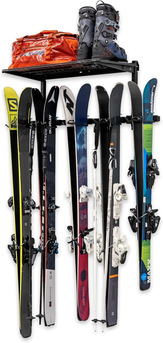 StoreYourBoard Lone Peak Ski Storage Rack and Wall Shelf, Holds 5 Pairs of Skis and Poles, Supports 300 lbs, 46 in x 13.75 in x 16 in-StrideForce Fitness