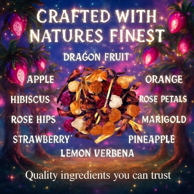 Bellasia Tea Dragon Fruit for Kids Using Real Fruit Pieces - Caffeine Free Herbal Tea Blend with Real Ingredients & Balanced Flavor- Add Loose Leaf Tea to Your Child’s Routine for A Fun & Tasty Drink. 20-25 Cups-StrideForce Fitness
