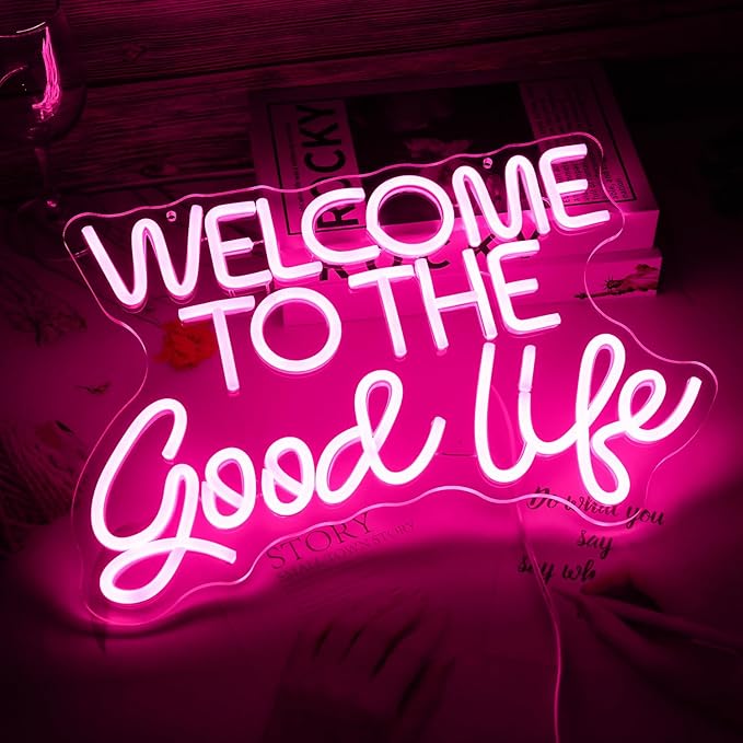 Welcome To The Good Life Neon Sign Letter LED Neon Lights Dimmable USB Powered 16.5’’X11’’Cool Wall Decorative Light Bedroom Kids Room Birthday Party Bar Decoration Gifts for Friend（Pink）-StrideForce Fitness
