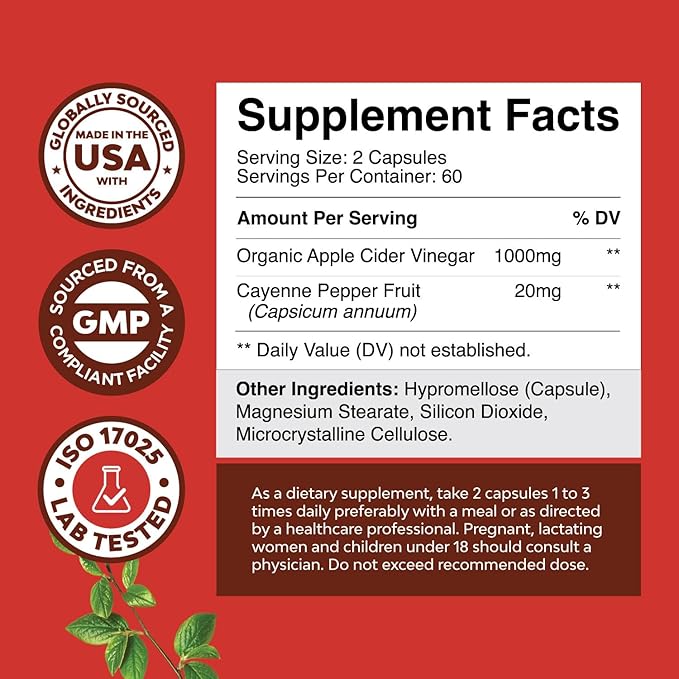 Cleansing Apple Cider Vinegar Capsules - ACV Cleanse and Detox Pills for Gut Digestive Health with Slimming Cayenne Extra Strength Full Body (60 Servings)-StrideForce Fitness
