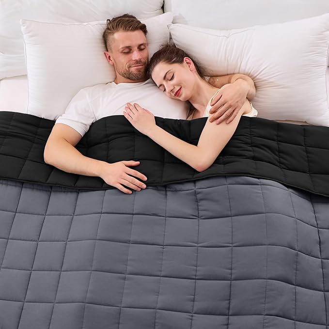 King Size Weighted Blanket for Adults (20 lbs, 80” x 87”, Grey& Black) Cooling Heavy Blanket for Sleeping Perfect for 190-210 lbs, Breathable Blanket for Adults & Couple All Season, Machine Washable-StrideForce Fitness