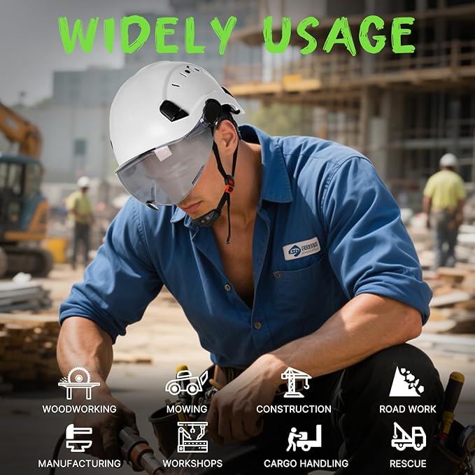 AOLAMEGS Construction Safety Hard Hat - ANSI Z89.1 Approved Safety Helmet with Visor & 50pcs Hard Hat Stickers Sliding Vented Hardhat for Men Women Adults Industrial Workwear Outdoor (Smoke Visor)-StrideForce Fitness