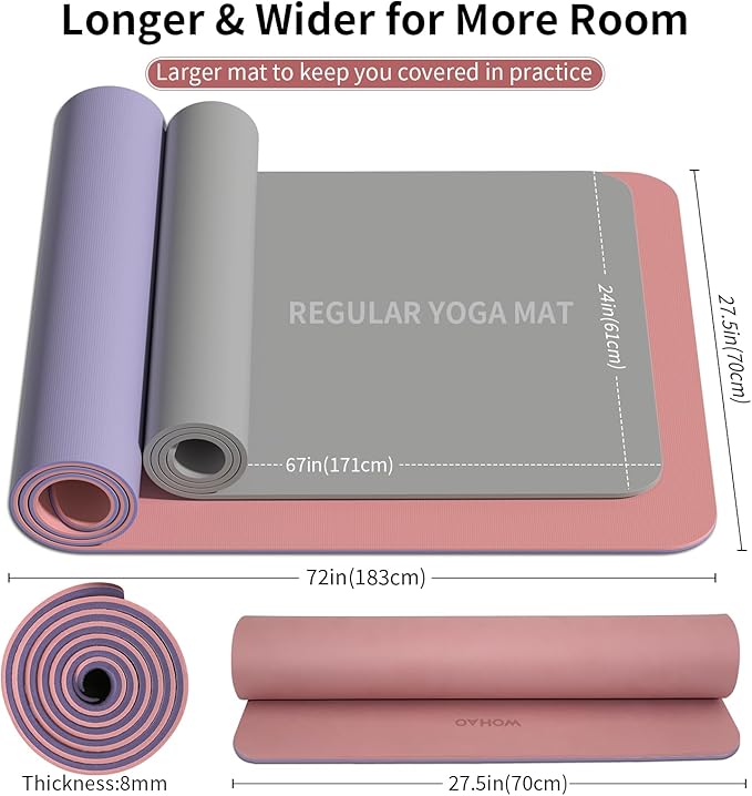 Extra Thick 8mm Yoga Mat, 72"x28" Non Slip Exercise Mat, Reversible 2-Sided Dual Color Premium POE Material, with Carrying Strap for Yoga, Pilates, Home Gym-StrideForce Fitness