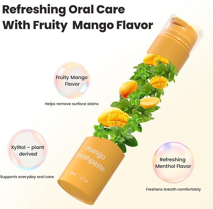 CALLSMILE Fluoride-Free Toothpaste, Easy-Press Pump, 60g - Fruity Flavors, No SLS, Non-Toxic, No Sweeteners, for Adults & Kids, Gentle for Sensitive Teeth, Mango-Flavored, ValentGine's Day Gifts