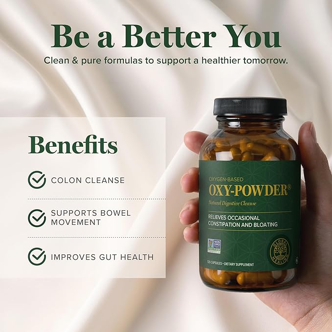 Global Healing Center Oxy-Powder Oxygen Based Safe and Natural Colon Cleanser and Relief from Occasional Constipation (120 Capsules)(Packaging may vary)-StrideForce Fitness