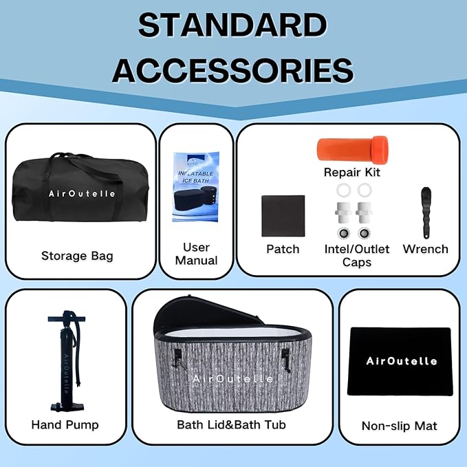 Inflatable Cold Plunge Tub, 216 - Gallon Large Ice Tub for Recovery, Durable & Portable with Water Chiller Compatibility, Gym and Training Use (Grey)-StrideForce Fitness