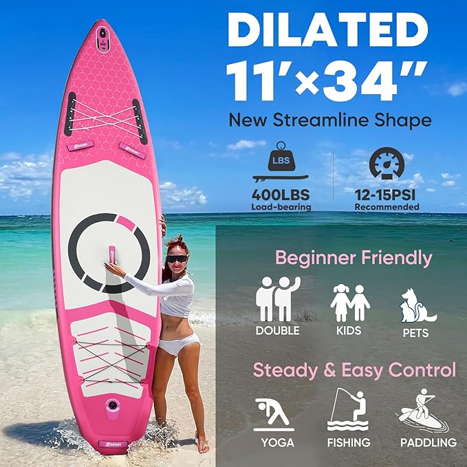 Inflatable Paddle Board,Stand Up Paddle Board Set, Extra Wide SUP Board with Removable Fin, Floating Paddle, Hand Pump, Waterproof Phone Pouch,Traveling Board-StrideForce Fitness