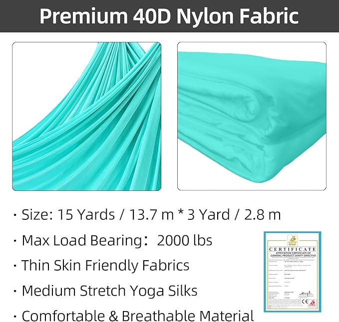 PRIOR FITNESS Aerial Silks Kit Colorful 9/15/20 Yards 40D Nylon Fabric Hammock Set With Hardware & Guide for All Levels Of Aerial Yoga Practice and Acrobatic Flying For Adults Aerial silk-StrideForce Fitness