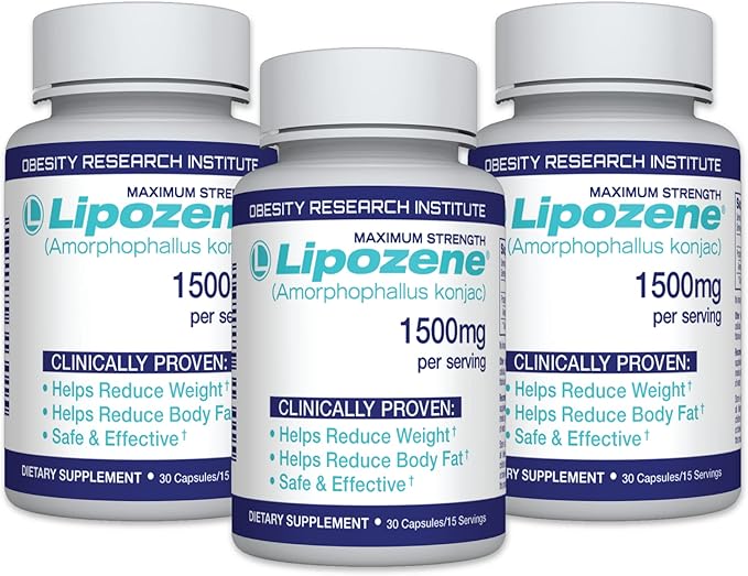 Lipozene Diet Pills - Weight Loss Supplement - Suppresses Appetite- Three Bottles of 90 Capsules in Total-StrideForce Fitness