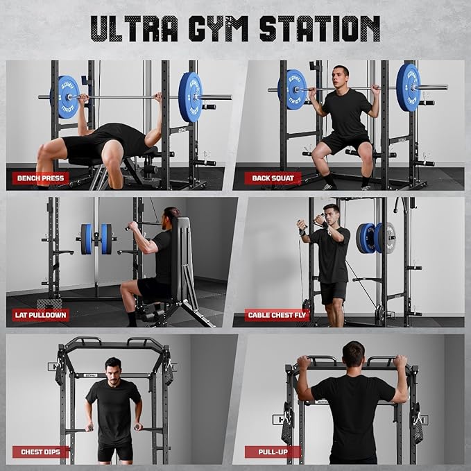 R1-V4 Power Cage Rack, 2000LB Squat Rack with Cable Crossover System, Multi-Function Weight Cage, Home Gym Workout Machine with More Training Attachments-StrideForce Fitness