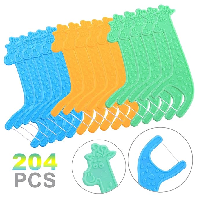 FAMILIFE Kid's Dental Floss Picks, Unflavored Tooth Pick Flossers Children with Portable Travel Cases Refills Pack, 204 Pcs