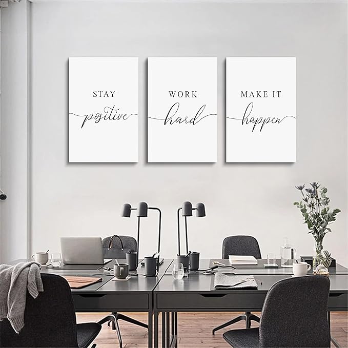 Framed Canvas Wall Art Positive Quote, Office Art, White Large Poster, Motivational Artwork Set of 3 Prints, Inspirational Poster Prints (G-3pcs,12x16inchx3pcs)-StrideForce Fitness