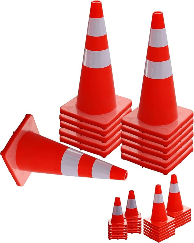 6, 9, 12, 18, 28 Inch Sports Training Traffic Cones - Durable Orange Cones for Soccer, Football, Basketball, Agility Drills, Parking, Safety, Road Use (Set of 12)-StrideForce Fitness