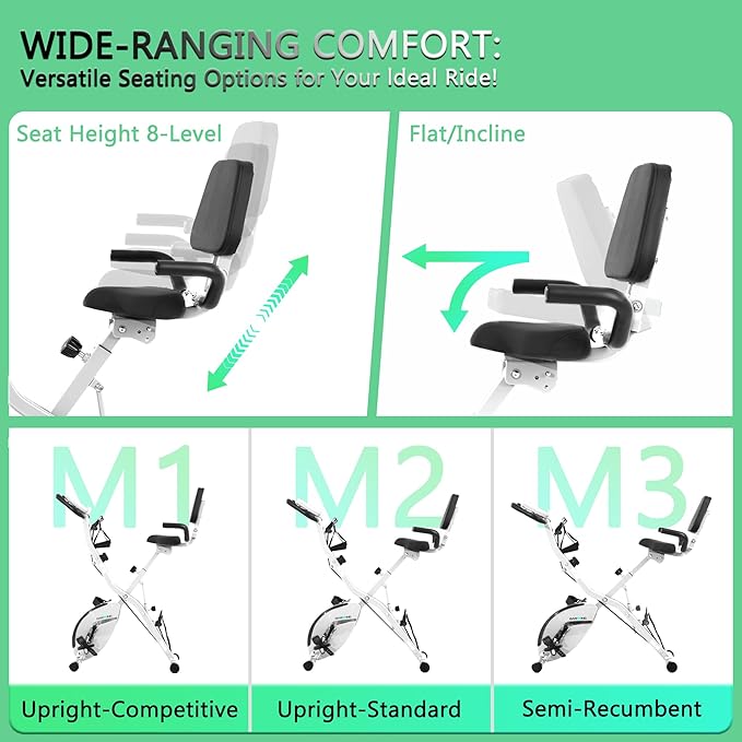 BARWING Stationary Exercise Bike for Home Workout, 5 IN 1 Foldable Indoor Cycling Bike for Seniors, 350LB Capacity, 16-Level Magnetic Resistance, Seat Backrest Adjustments-StrideForce Fitness