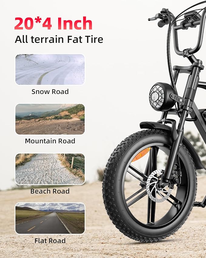 V9-G60 Peak 1500W Ebike, 48V 20Ah(960WH) Removable Battery, 72Miles &32MPH,20" Fat Tire Dirt Bike,7 Speed Gears,Dual Shock Absorber, Adults Electric Bike for Mountains, Snow, Sand, Road-StrideForce Fitness