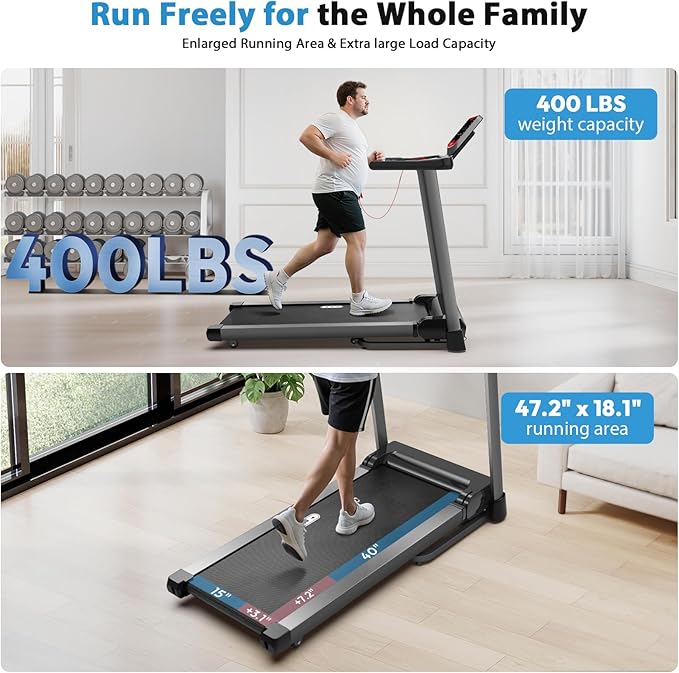 CIIHI Treadmill with Auto Incline - 400 LBS Capacity 15% Auto Incline Treadmill for Home - 0.5-12 MPH Foldable Running Machine with 47.2”x18.1” Belt, APP, Speaker, Speed & Incline Quick Button-StrideForce Fitness