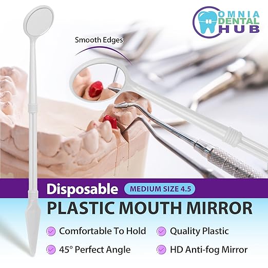 200 PCs Dental Grade Disposable Dental Mouth Mirrors with Spatula Handle by Omnia ONE | Fog-Free, Dual-Purpose Design – Clear Visibility & Tongue Retraction – Ideal for Exams & Procedures