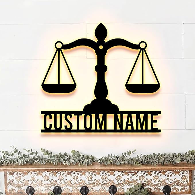 Personalized Lawyer Metal Sign LED Light, Custom Scales of Justice Metal Wall Art With LED Lights, Wall Art Hanging Home Decor Birthday Xmas Gift-StrideForce Fitness