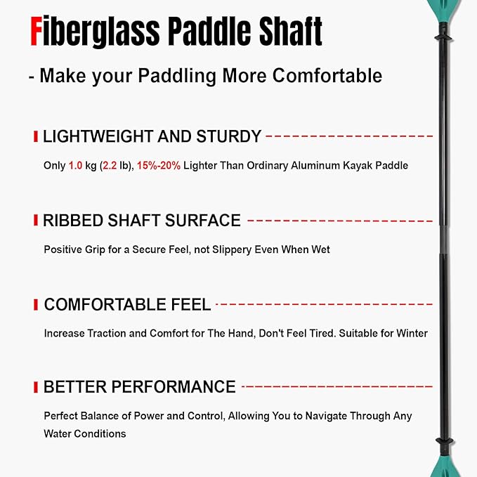 Kayak Paddles with Fiberglass Shaft and Reinforced PP Blade, Floating Adjustable Kayaking Oars, 3 Piece, 220-240 cm/86-94 Inches, 240-260 cm/94-102 Inches-StrideForce Fitness