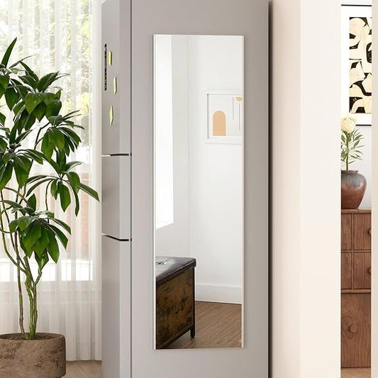 55"x16" Magnetic Mirror Lightweight Full-Length Mirror | Strong Adhesion, Easy Installation | Suitable for Refrigerators, Glass Walls, Wooden Doors, and More | 8.2kg Ultra-Strong Support | Silver-StrideForce Fitness