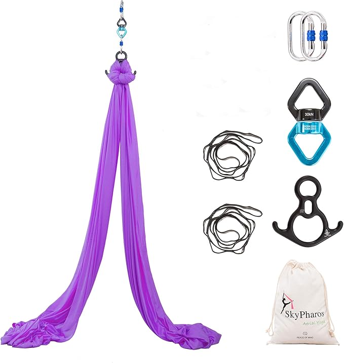 Aerial Silks Yoga Swing Set - 9/11 Yards Aerial Yoga Hammock Kit Anti-Gravity Flying for Fitness, Low/Non Stretch Nylon Tricot Fabric Hardware Included for Dance-StrideForce Fitness