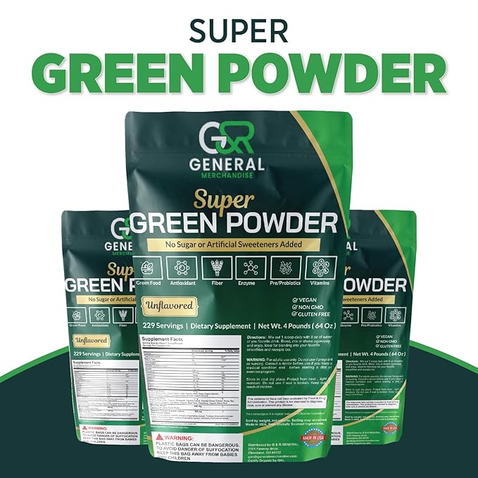 Super Greens Powder Superfood Organic, 229 Servings Digestive Enzymes, Probiotics & Vitamins Vegetables (Wheatgrass, Spirulina & more), Fruits, 4 Pounds(64oz).-StrideForce Fitness